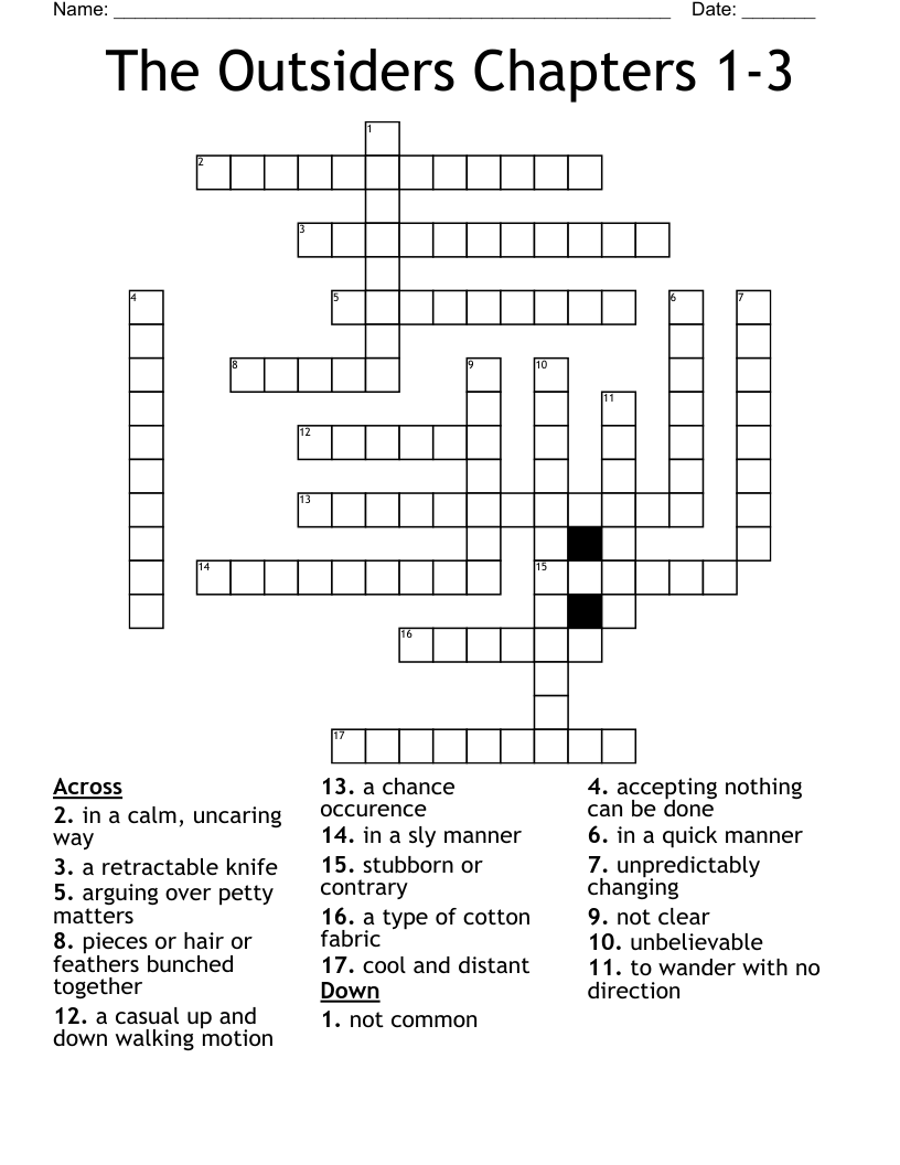 The Outsiders Chapters 1-3 Crossword