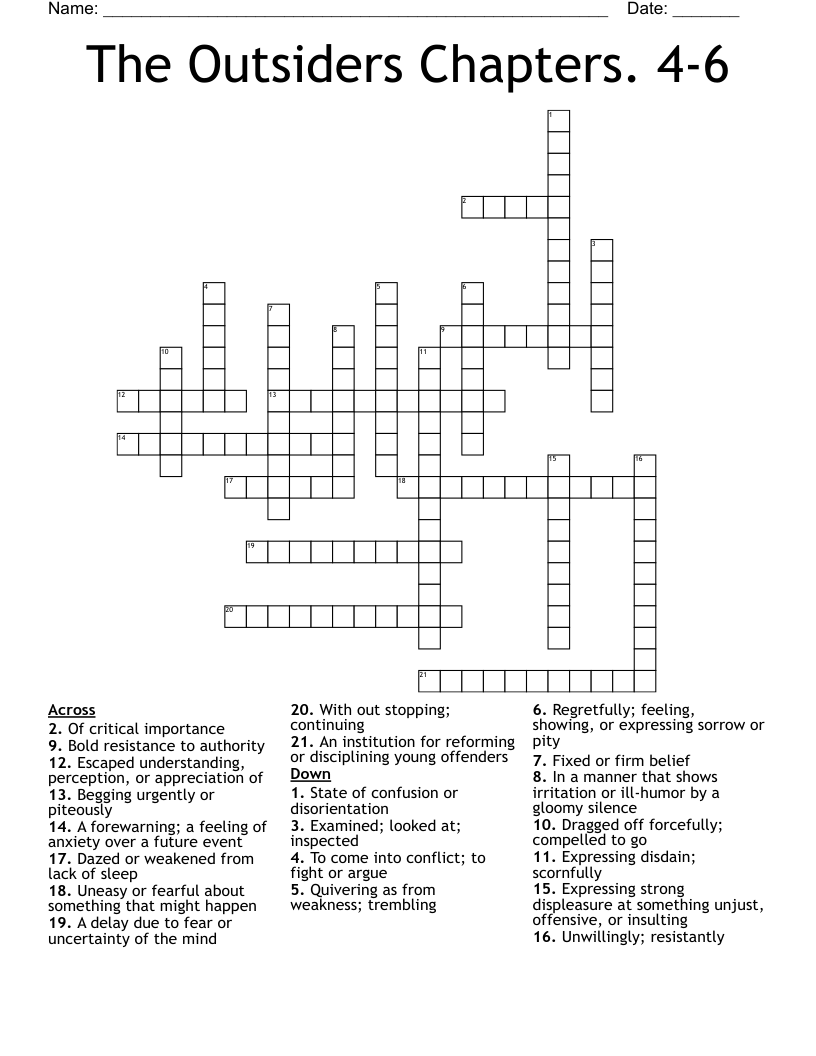 The Outsiders Chapters. 4-6 Crossword