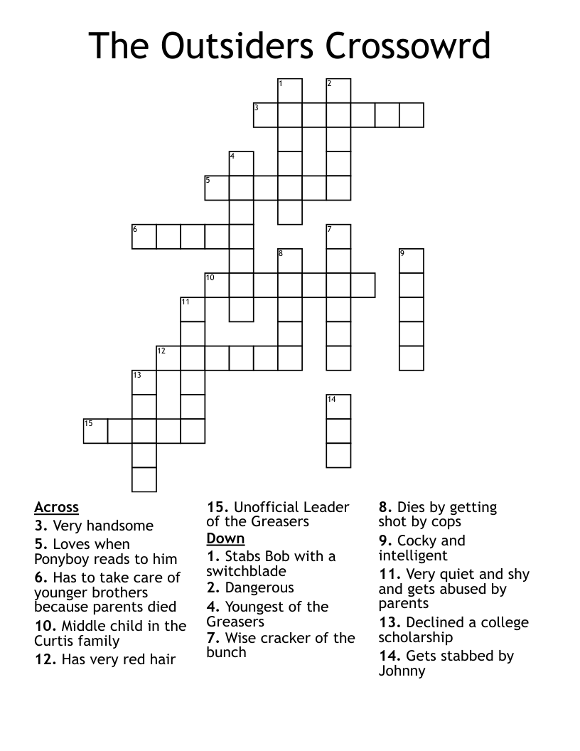 The Outsiders Crossowrd Crossword