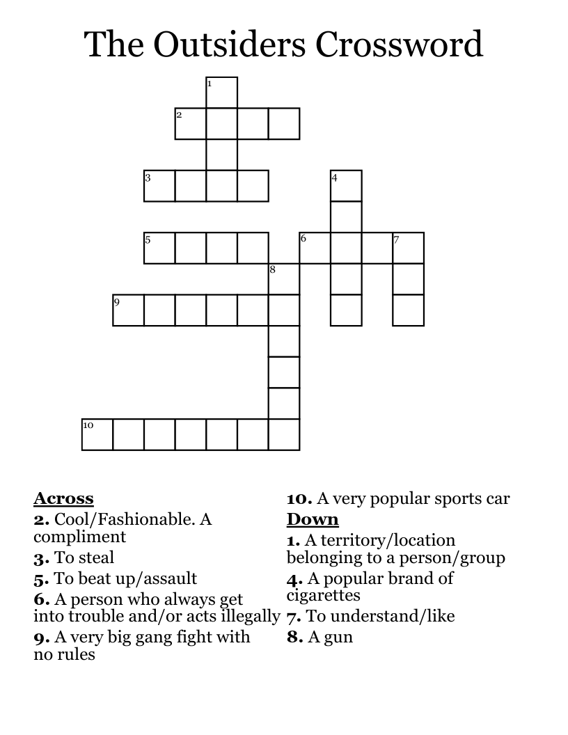 The Outsiders Crossword