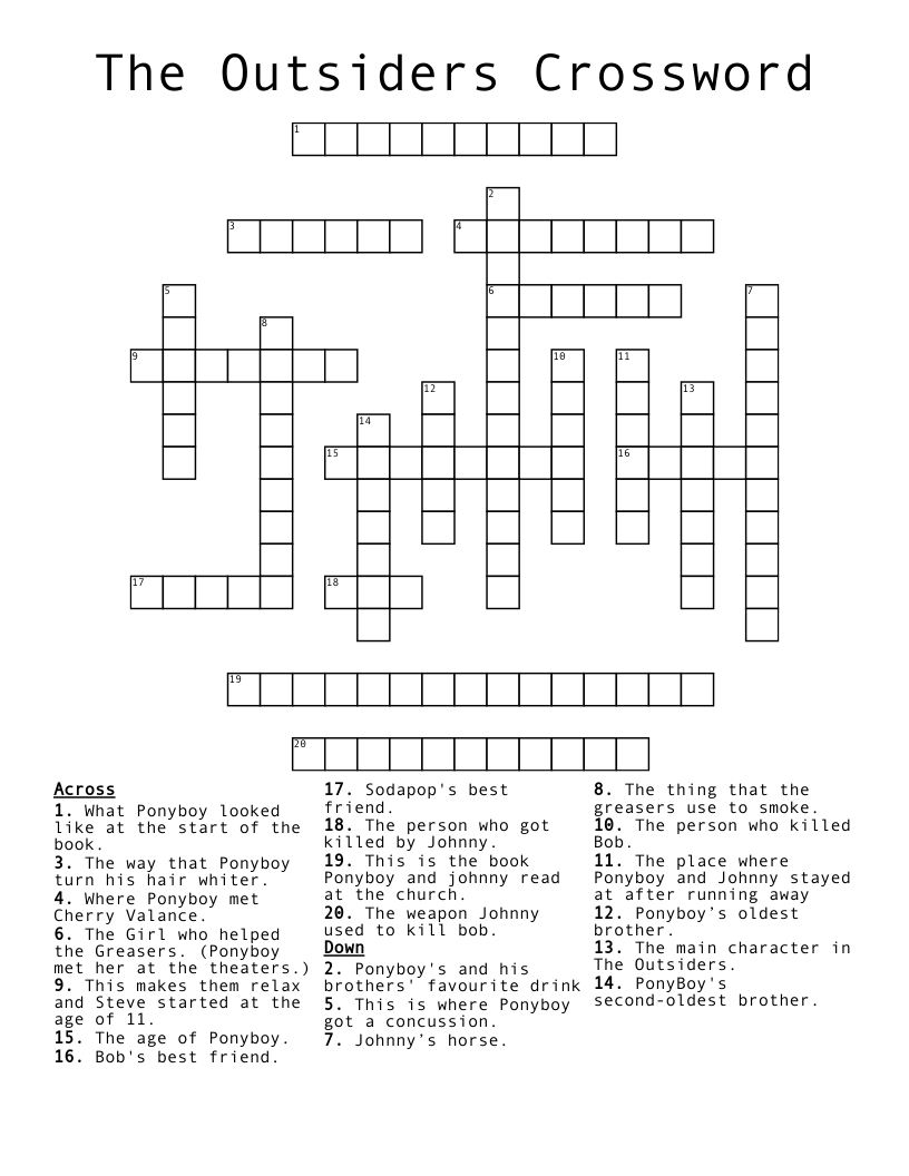 The Outsiders Crossword