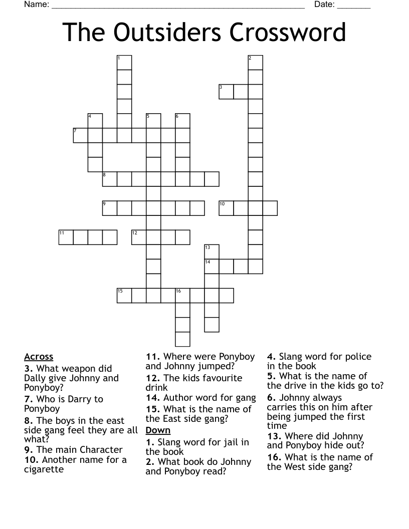 The Outsiders Crossword
