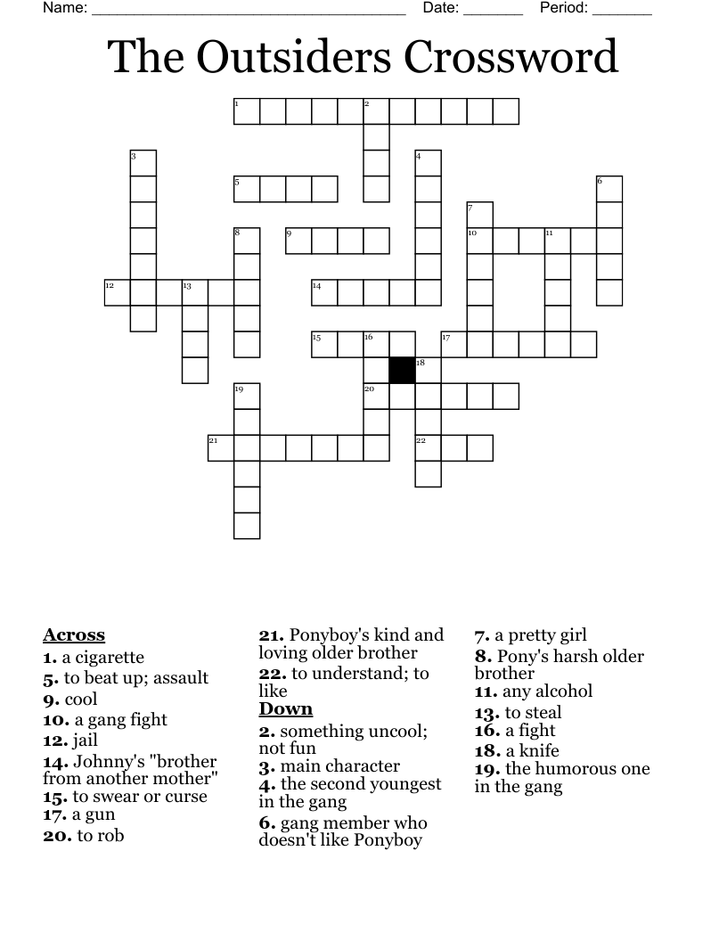 The Outsiders Crossword