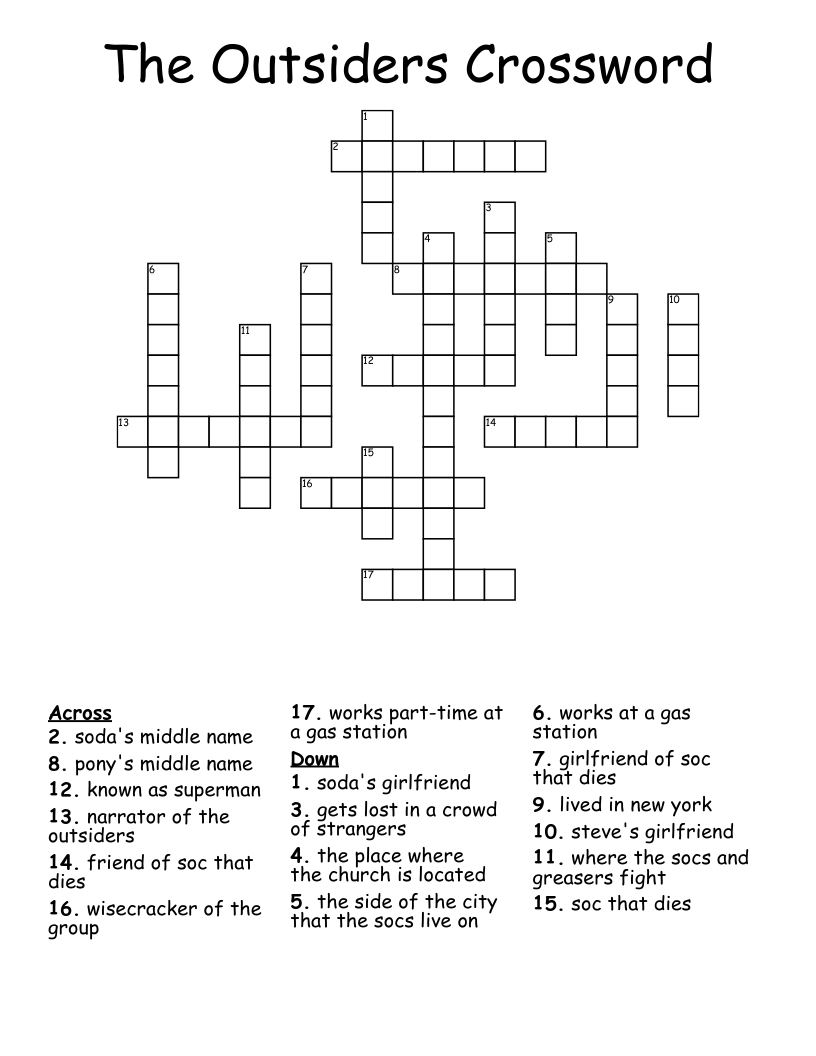 The Outsiders Crossword