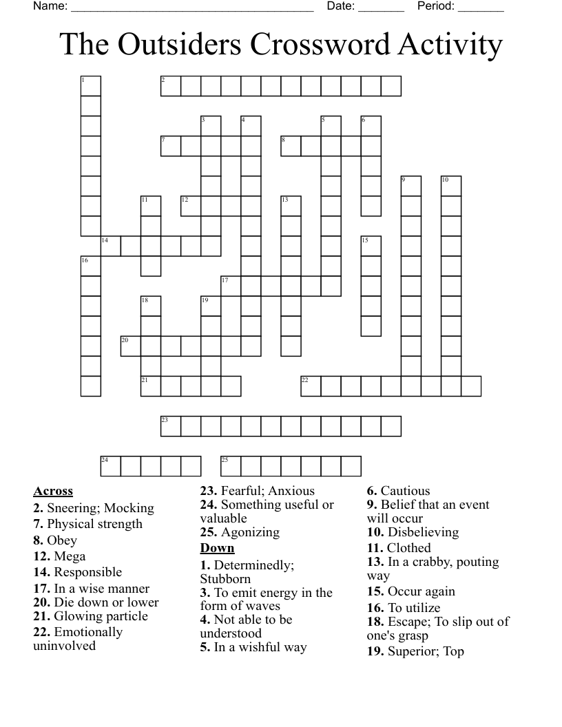 The Outsiders Crossword Activity