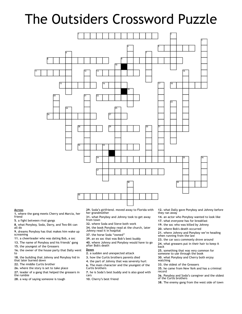 The Outsiders Crossword Puzzle