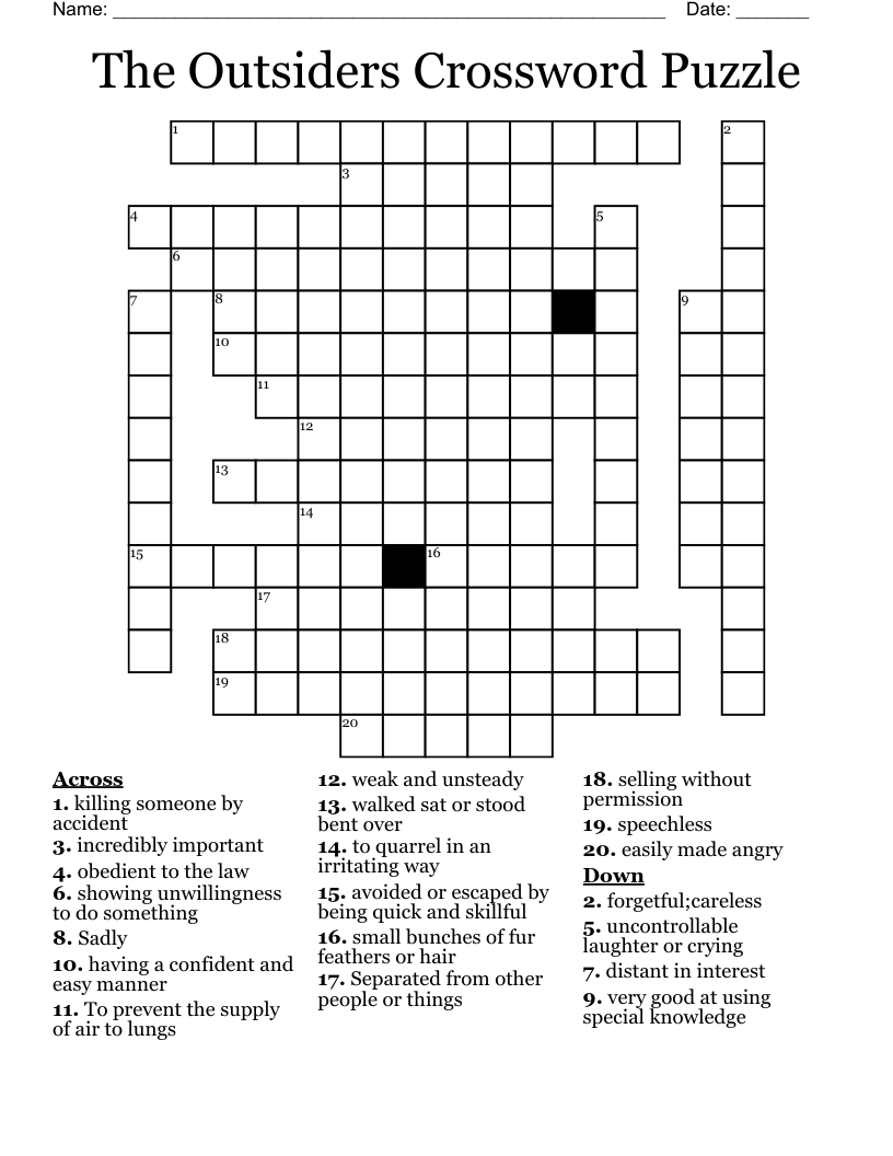 The Outsiders Crossword Puzzle