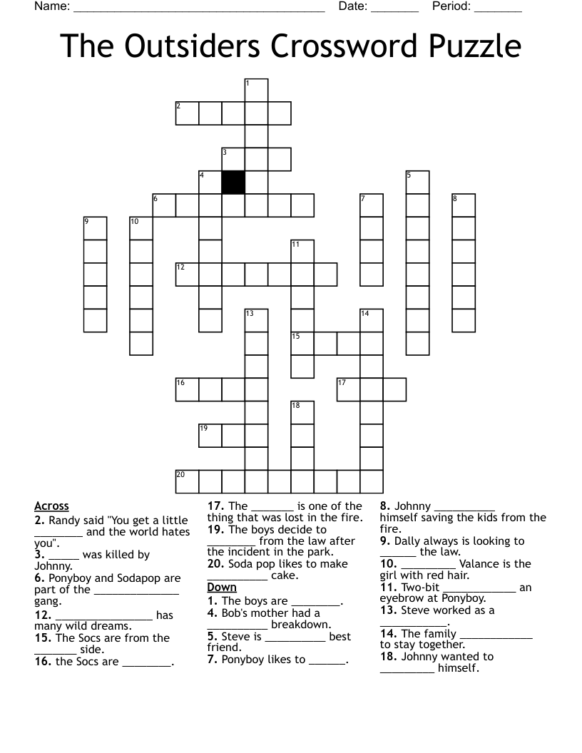 The Outsiders Crossword Puzzle