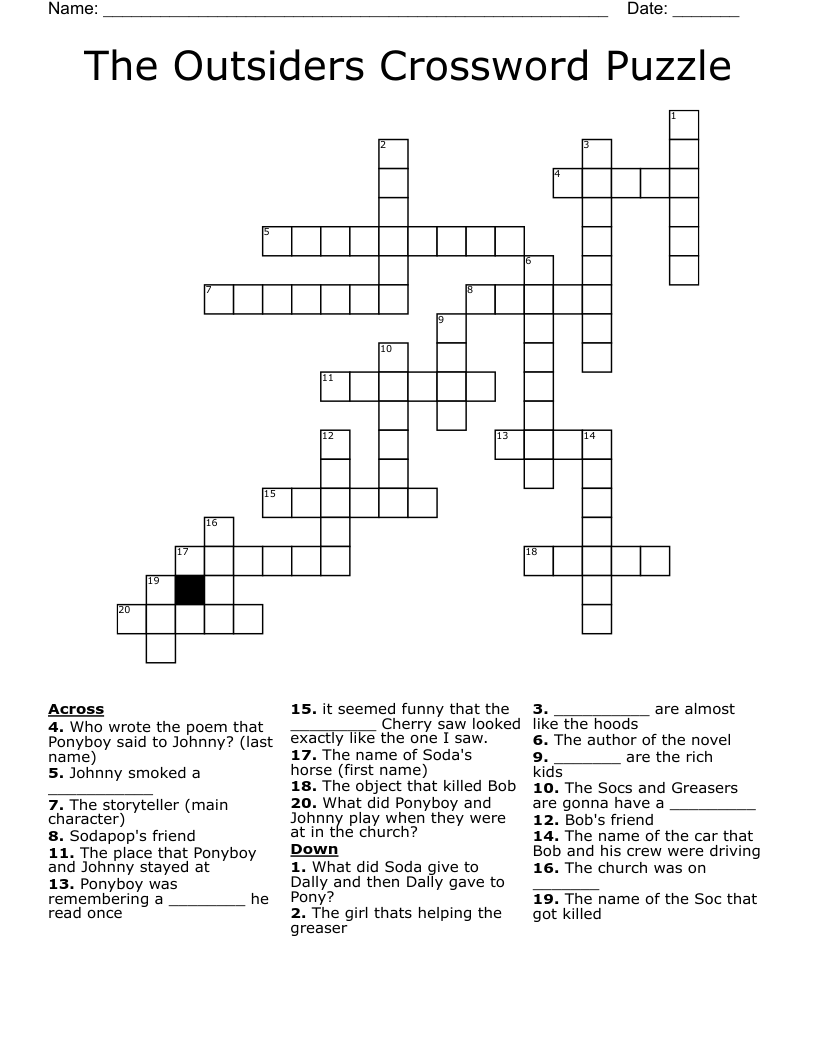The Outsiders Crossword Puzzle