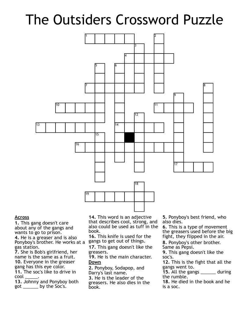 The Outsiders Crossword Puzzle