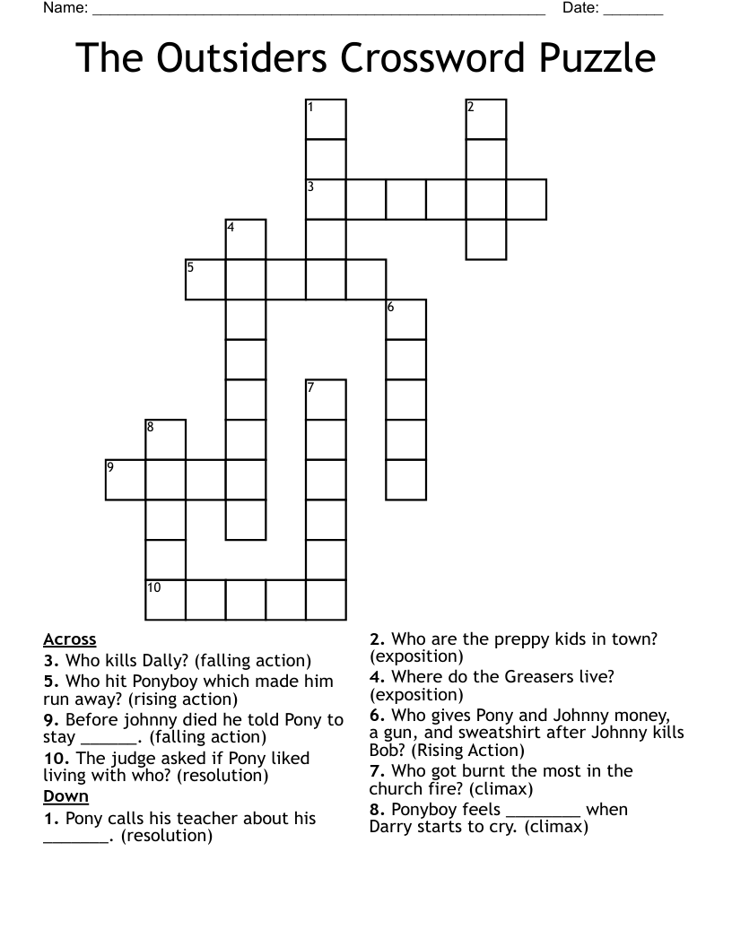 The Outsiders Crossword Puzzle