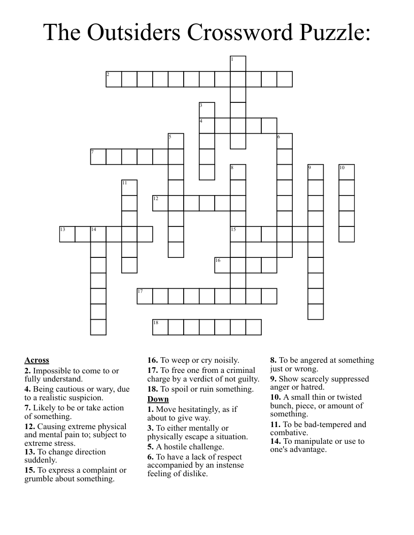 The Outsiders Crossword Puzzle: