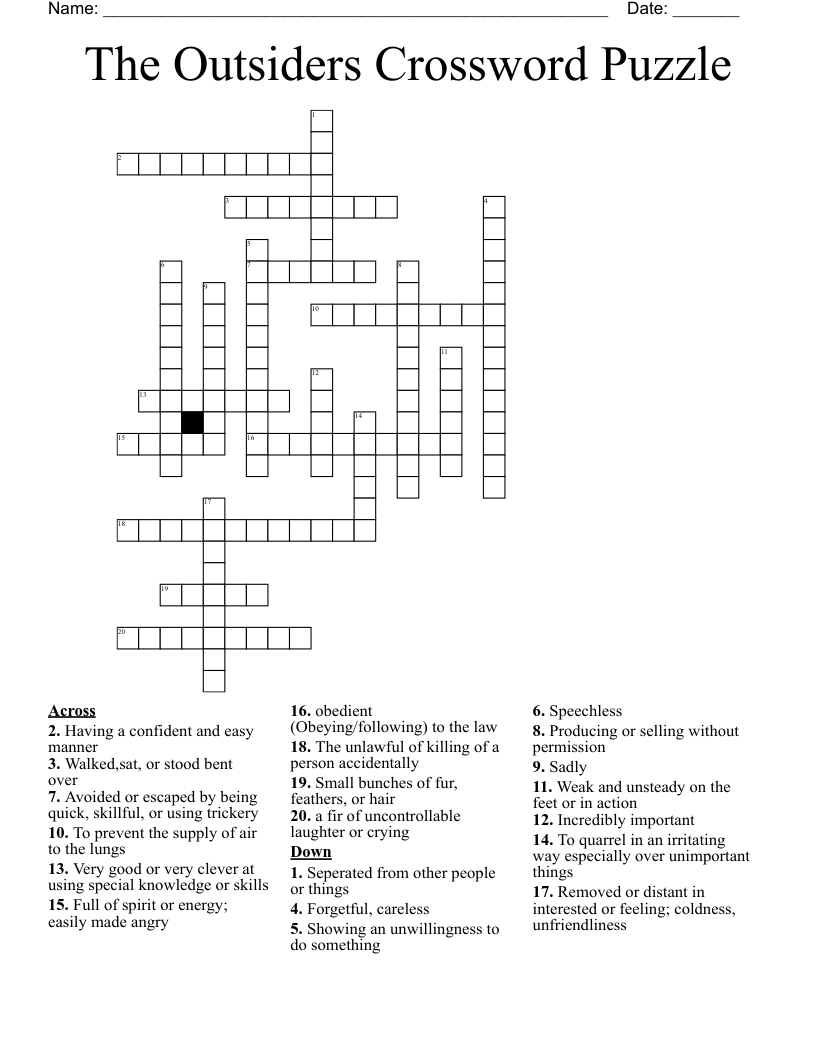 The Outsiders Crossword Puzzle