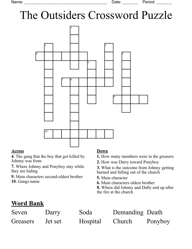 The Outsiders Crossword Puzzle