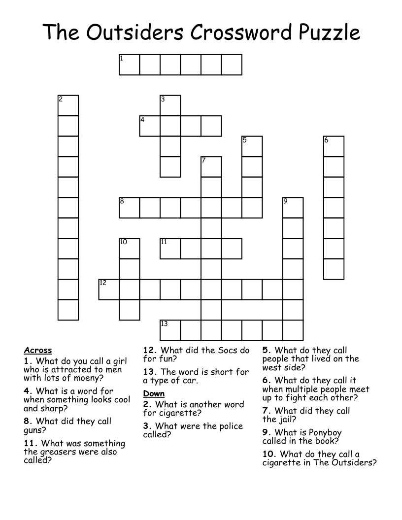 The Outsiders Crossword Puzzle