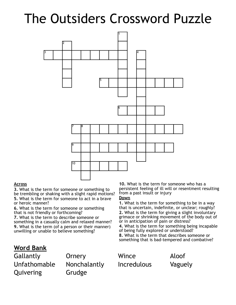 The Outsiders Crossword Puzzle
