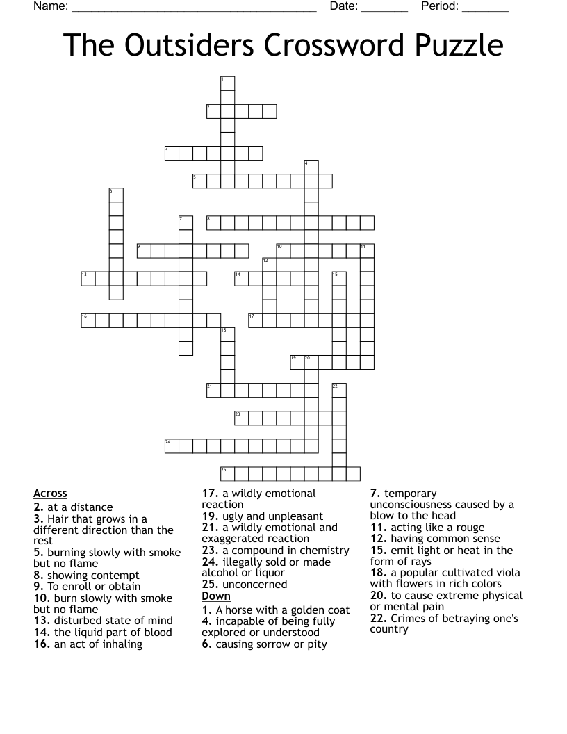 The Outsiders Crossword Puzzle 