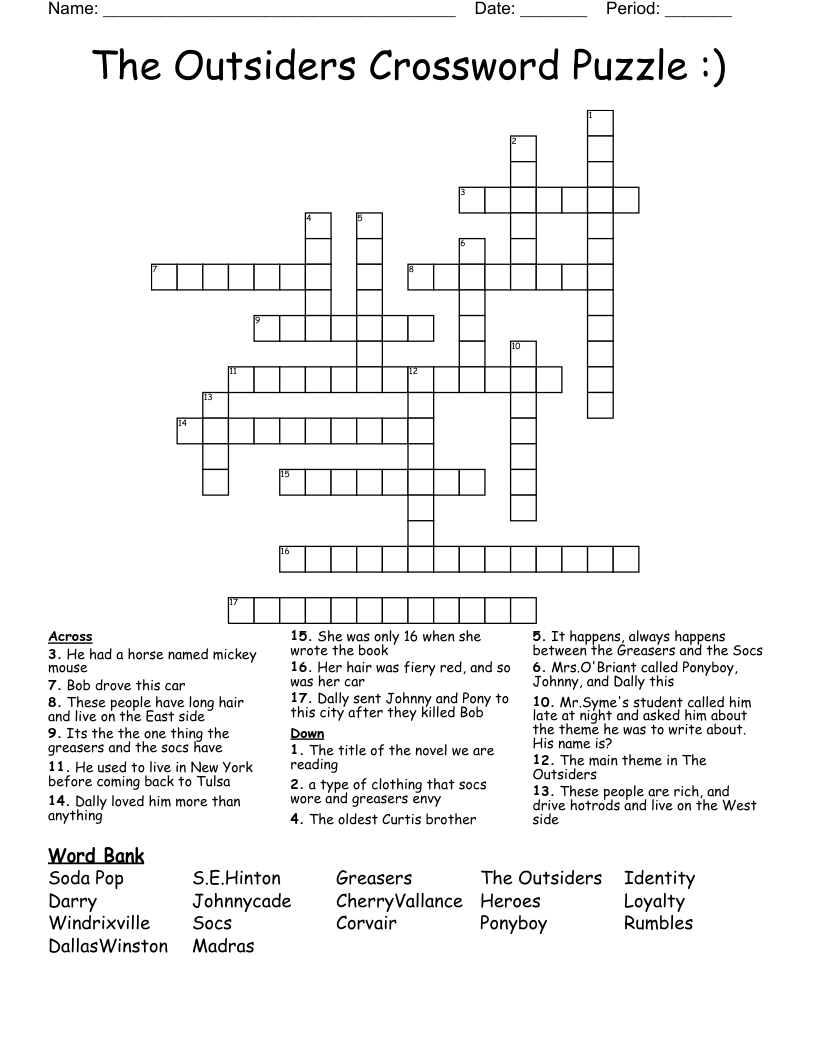 The Outsiders Crossword Puzzle :) 