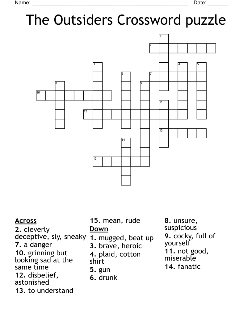 The Outsiders Crossword puzzle