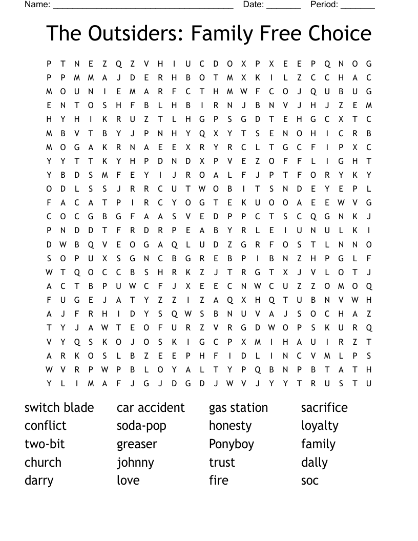 The Outsiders: Family Free Choice  Word Search