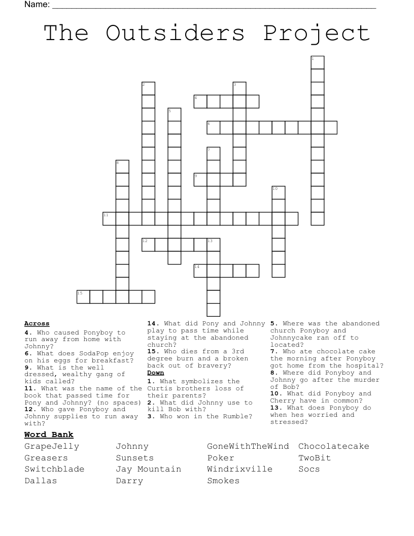 The Outsiders Project Crossword