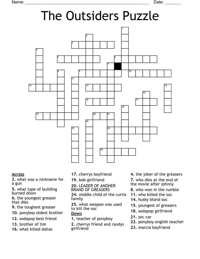 The Outsiders Puzzle Crossword