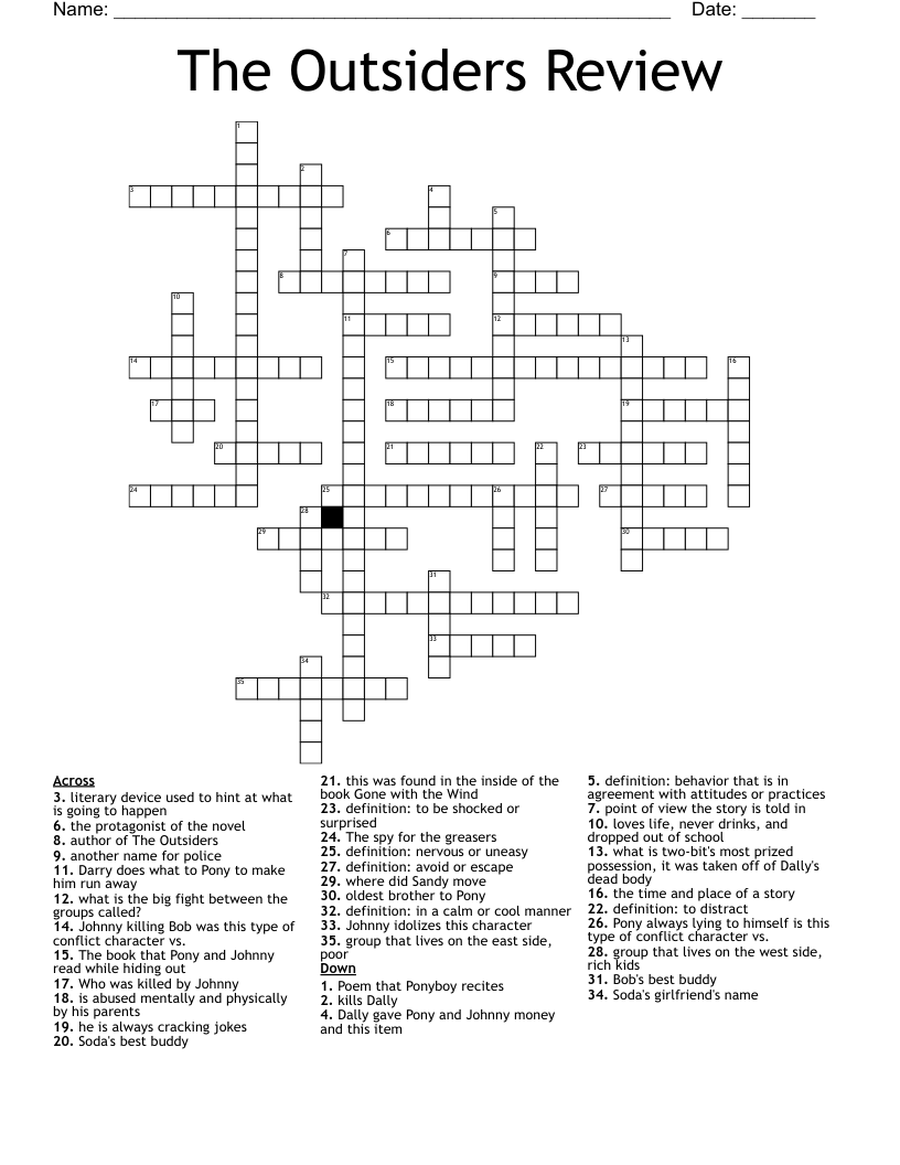 The Outsiders Review Crossword
