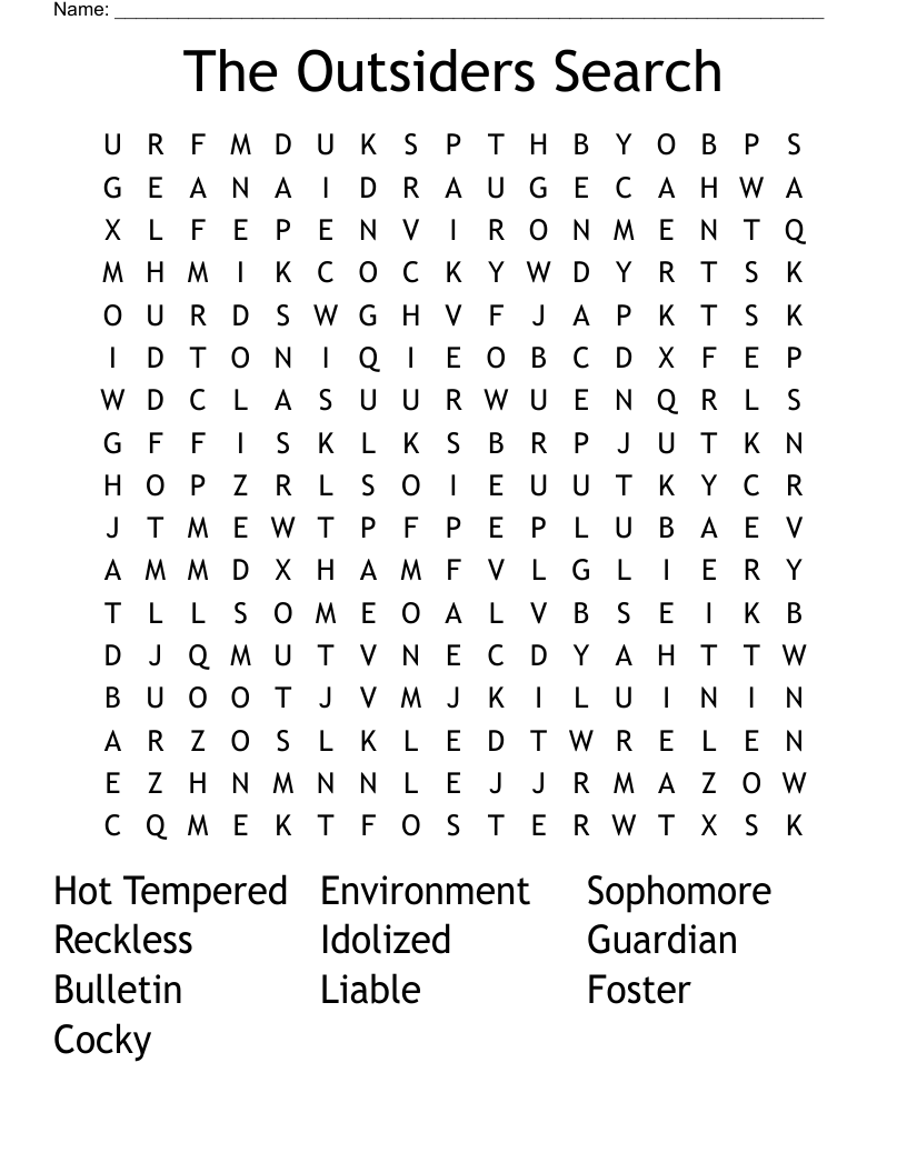 The Outsiders Search Word Search