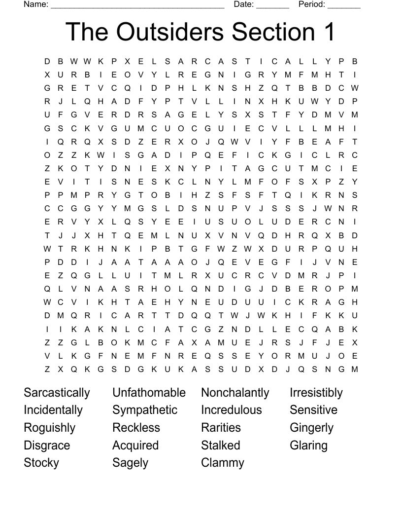 The Outsiders Section 1 Word Search