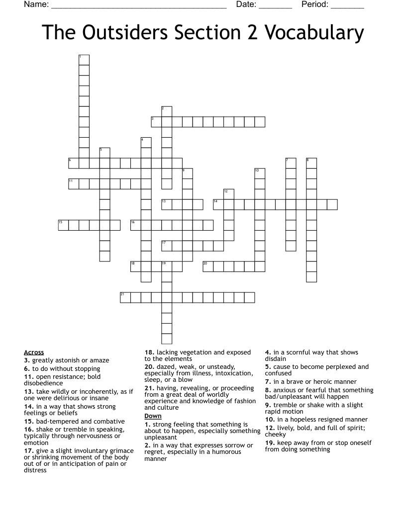 The Outsiders Section 2 Vocabulary Crossword
