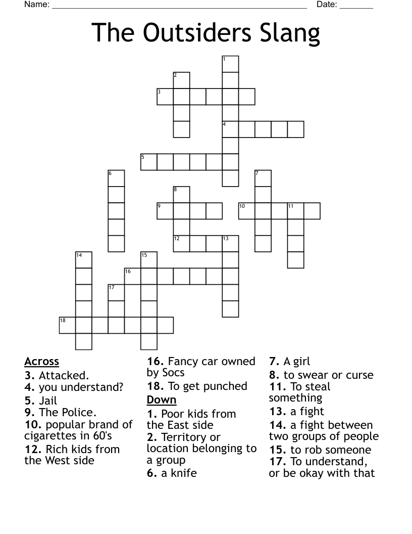 The Outsiders Slang Crossword