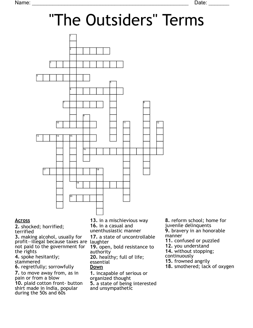 "The Outsiders" Terms Crossword