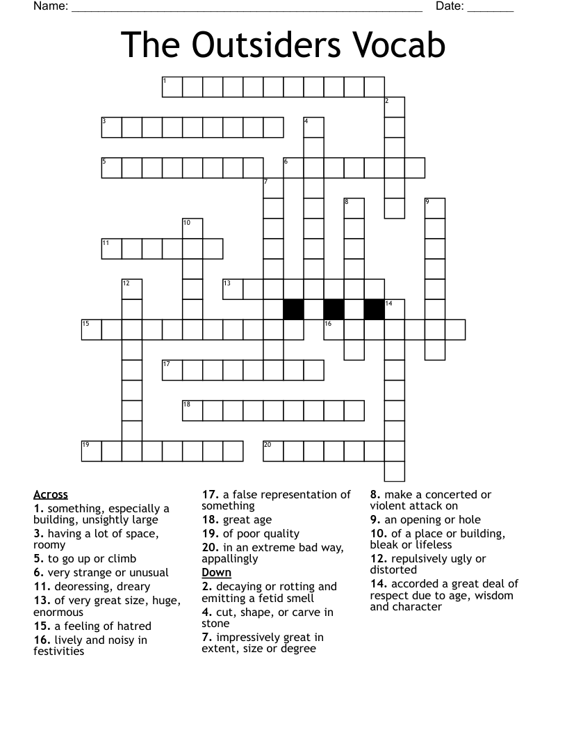 The Outsiders Vocab Crossword
