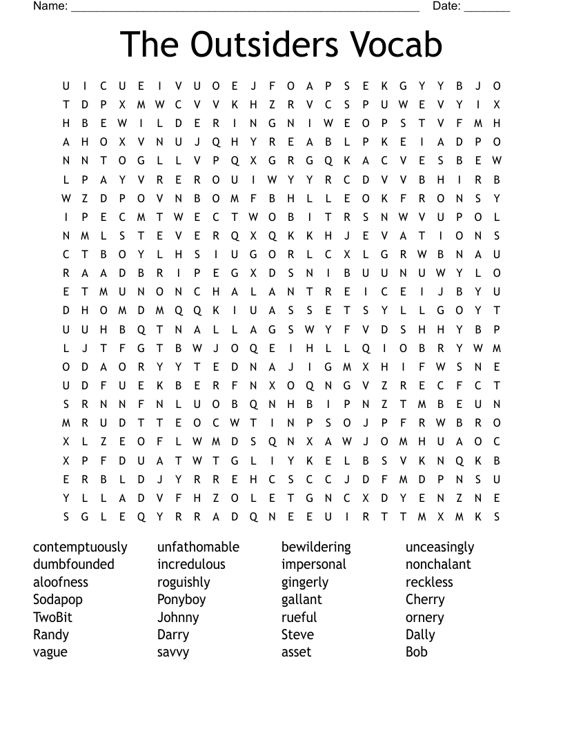 The Outsiders Vocab Word Search