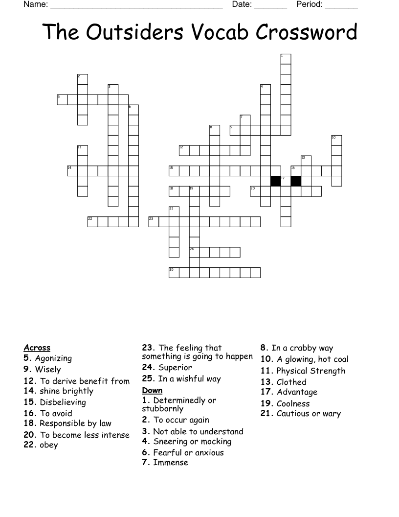 The Outsiders Vocab Crossword