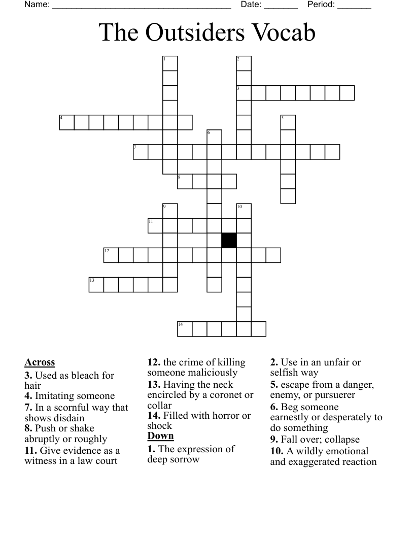 The Outsiders Vocab  Crossword