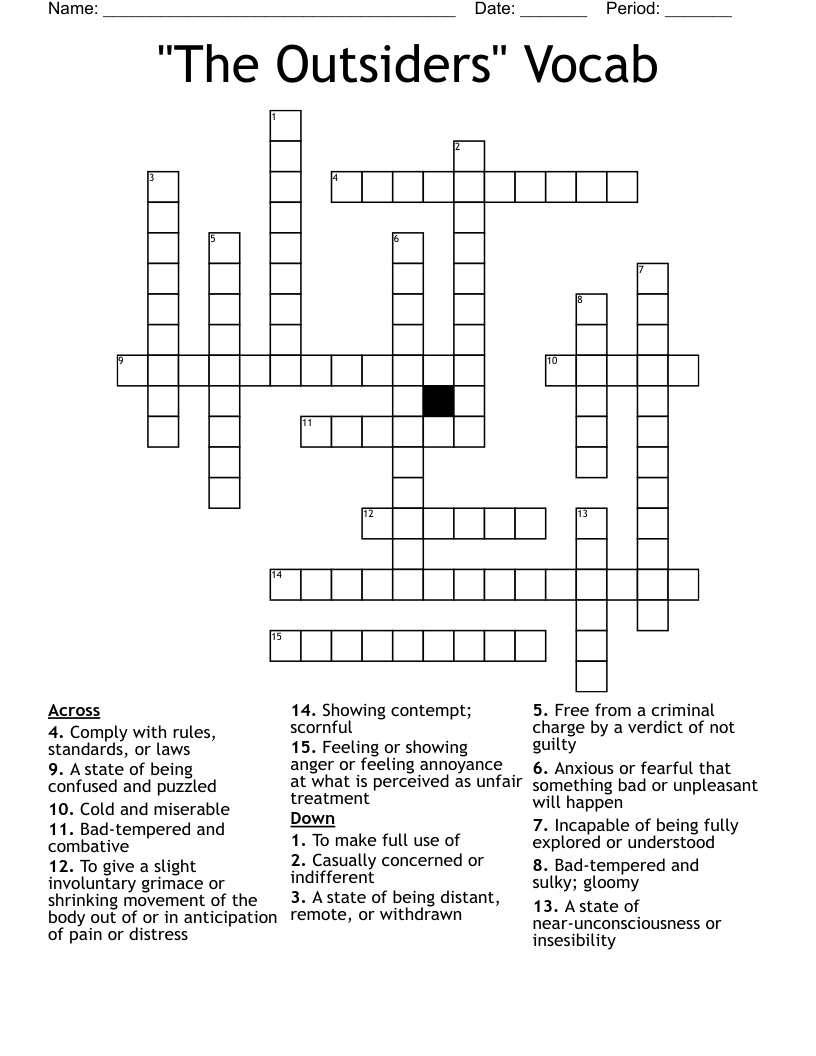 "The Outsiders" Vocab  Crossword