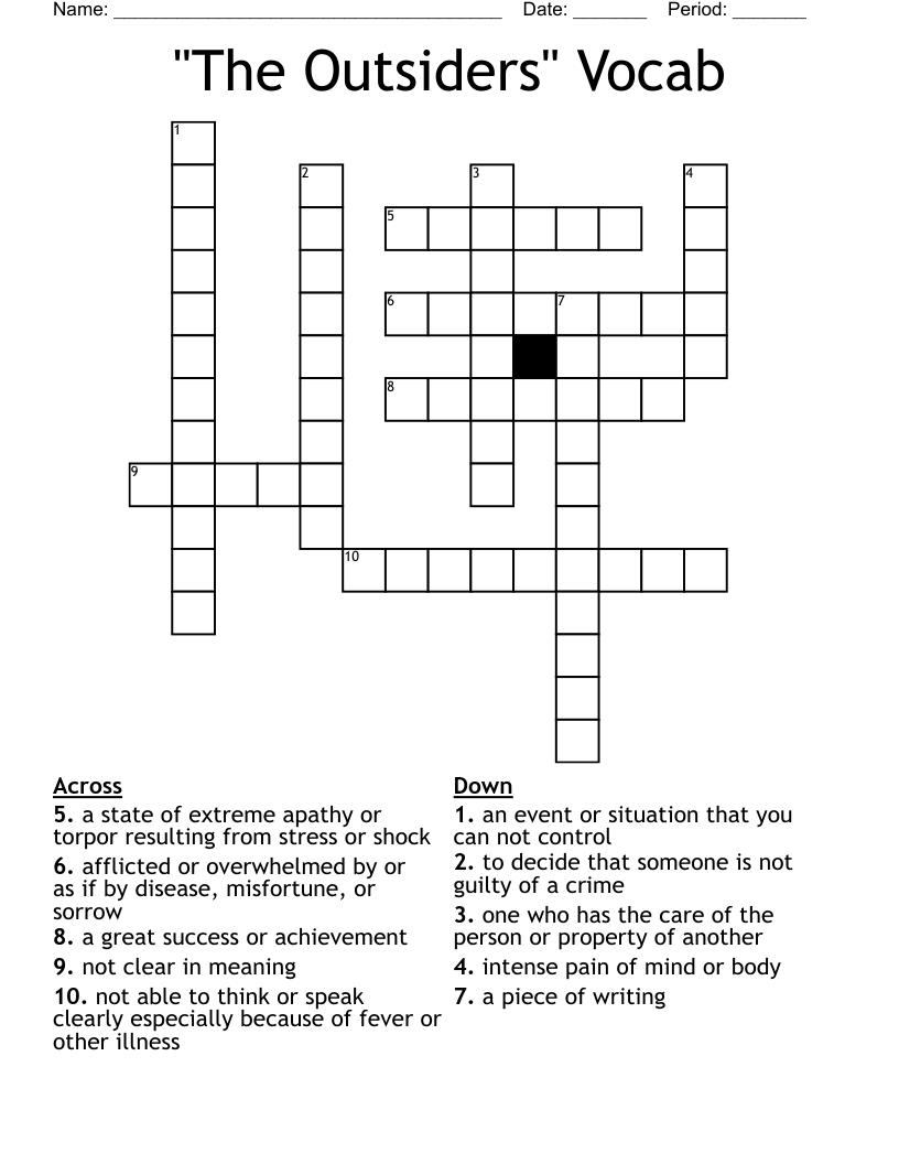 "The Outsiders" Vocab  Crossword