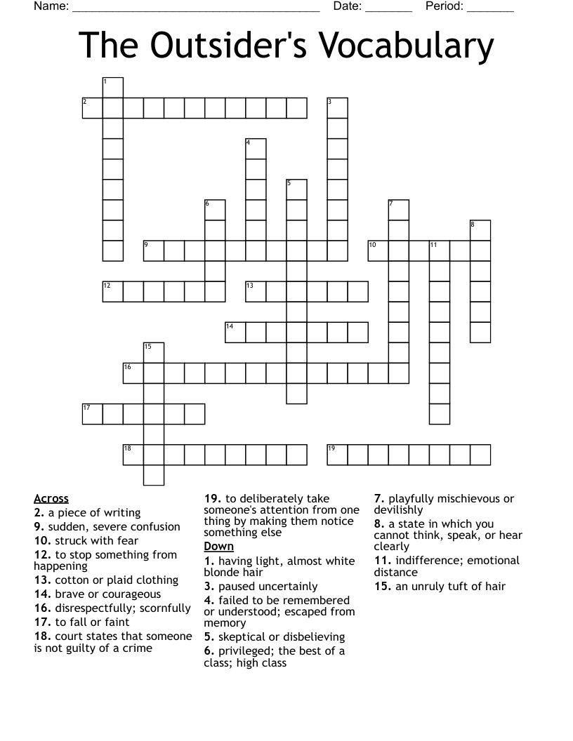 The Outsider's Vocabulary Crossword