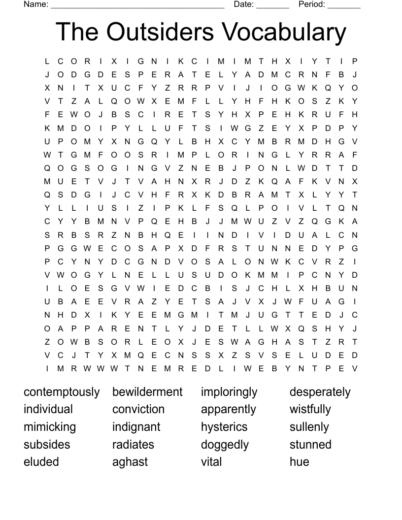 The Outsiders Vocabulary Word Search