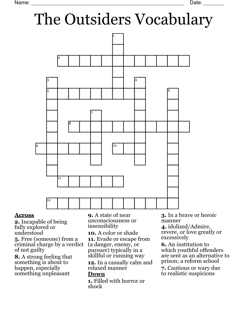 The Outsiders Vocabulary Crossword