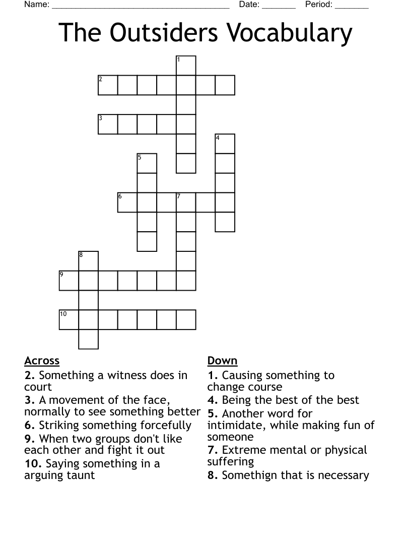 The Outsiders Vocabulary Crossword