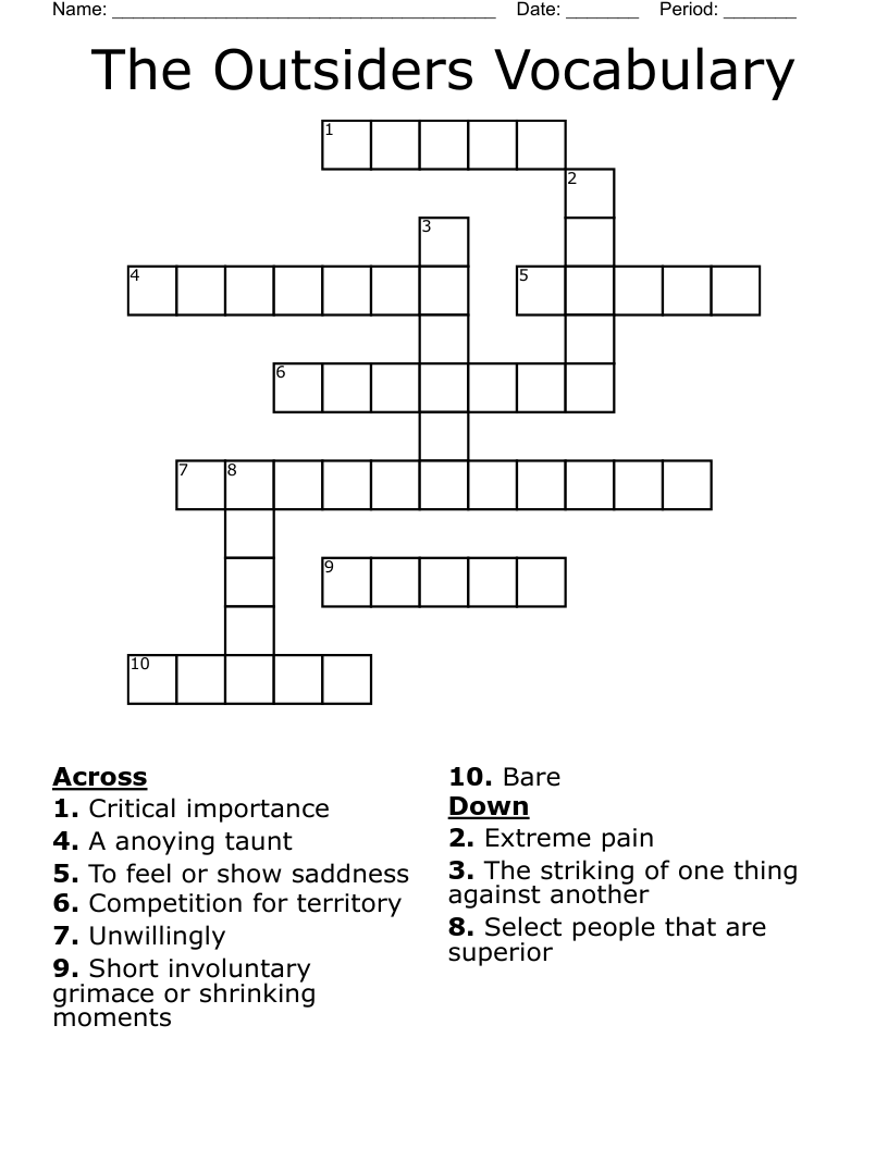 The Outsiders Vocabulary Crossword
