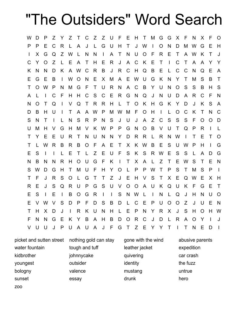 "The Outsiders" Word Search