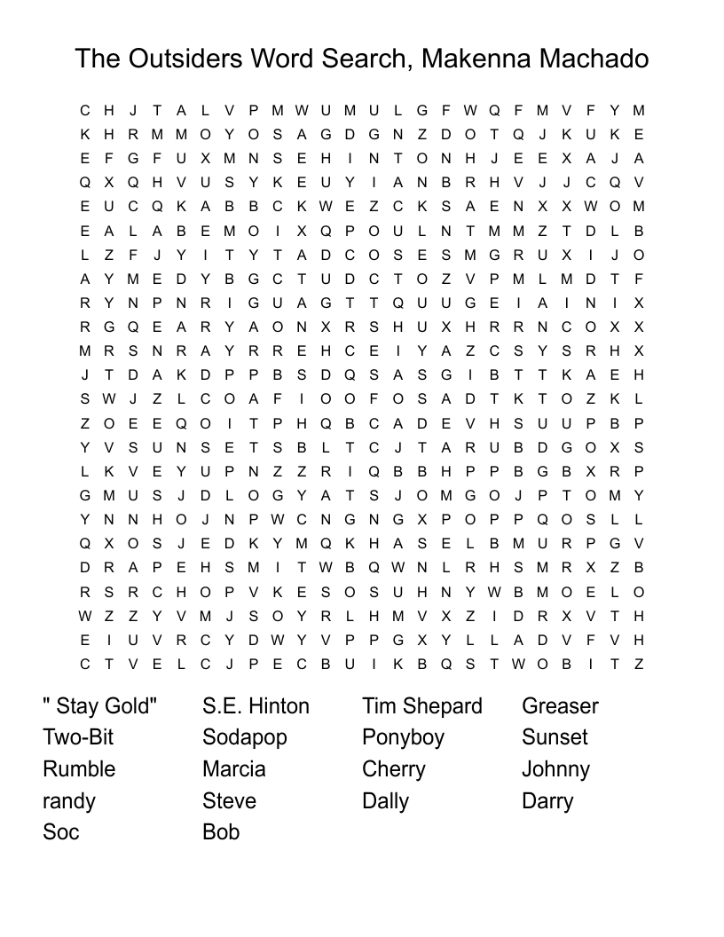 The Outsiders Word Search, Makenna Machado