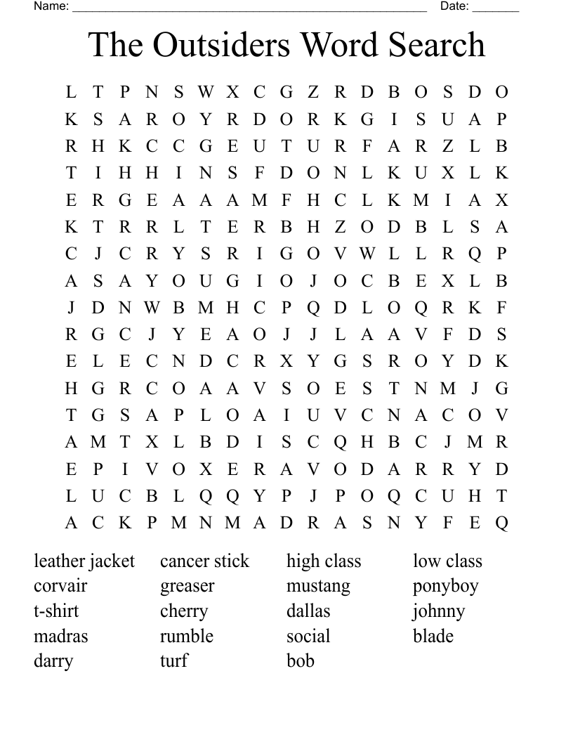 The Outsiders Word Search 