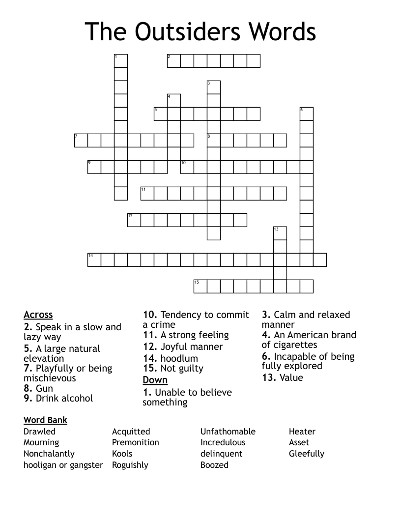 The Outsiders Words  Crossword