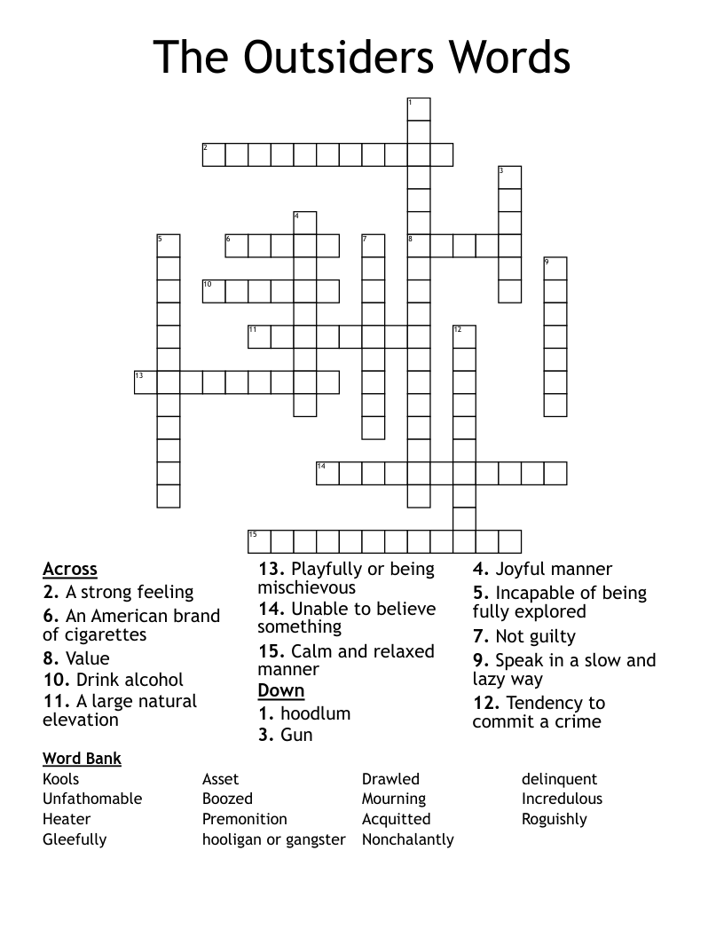 The Outsiders Words   Crossword