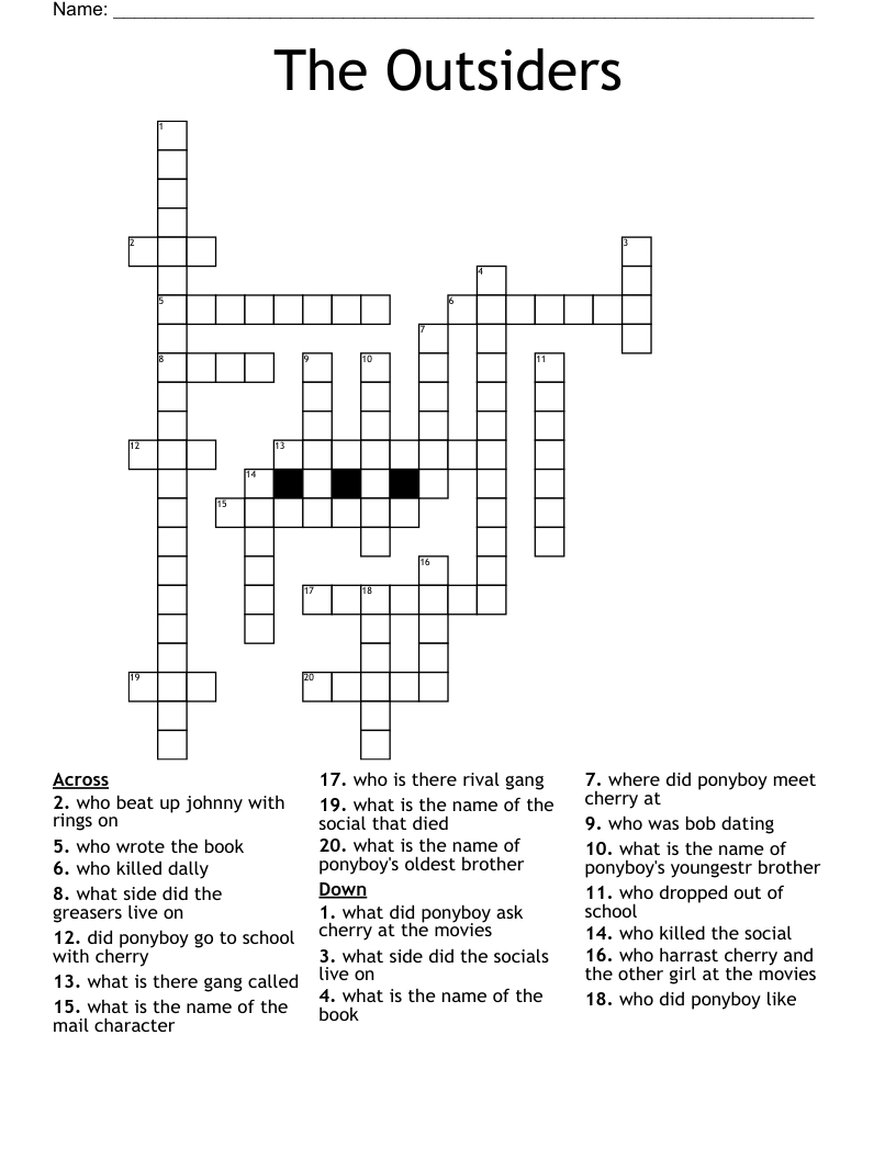 The Outsiders  Crossword