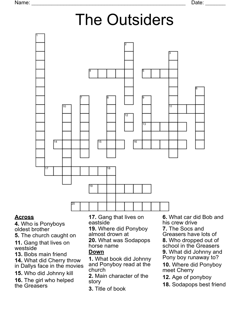 The Outsiders  Crossword